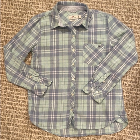 Women’s VINEYARD VINES Blue and Green Button Down Shirt Relaxed Fit Sz 8 - Picture 4 of 6